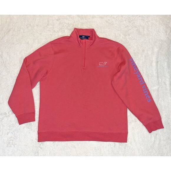 Vineyard Vines 1/4 Zip Pullover Fleece Hoodie Shirt Whale Pink Men’s Size L - Picture 2 of 16